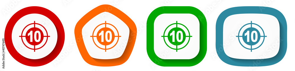 Poster target vector icon set, flat design chart buttons on white background
