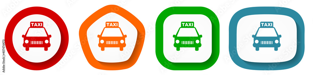 Poster taxi vector icon set, flat design cab buttons on white background