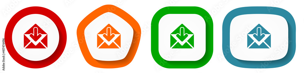 Poster Email vector icon set, flat design e-mail buttons on white background