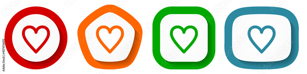 Aufkleber heart vector icon set, flat design valentines buttons on white background