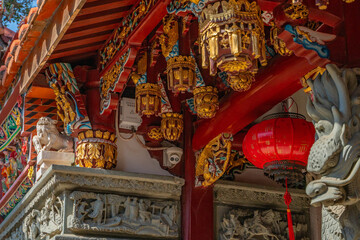 Close view of the architecture detail in Guandi Temple in Quanzhou, China.