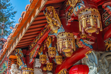 Close view of the architecture detail in Guandi Temple in Quanzhou, China.