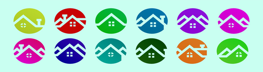 set of roof logo cartoon icon design template with various models. vector illustration isolated on blue background