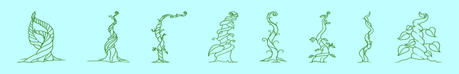set of beanstalk cartoon icon design template with various models. vector illustration isolated on blue background