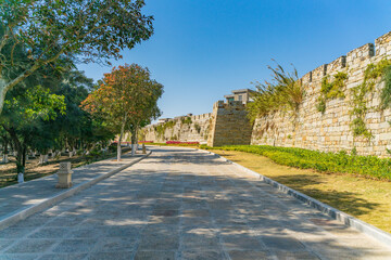 The ancient city wall of Chongwu old town in Quanzhou, Fujian province, China.