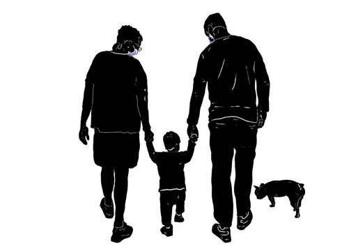 Famiglia a passeggio con cane 