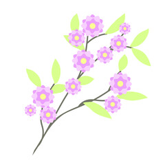 Elegant branch with pink flowers. Vector illustration.