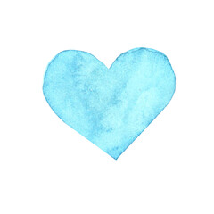 Watercolor illustration of a blue heart on a white background