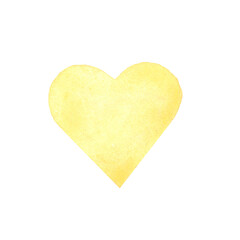 Watercolor illustration of a yellow heart on a white backgroun
