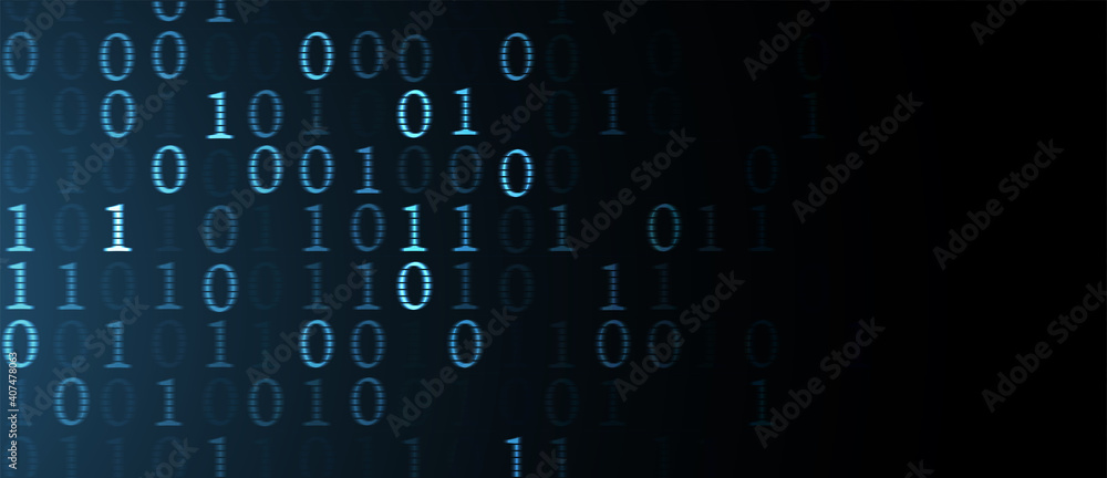 Aufkleber Bytes of binary code run through network. Abstract futuristic technology syberspace