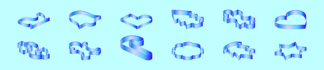 set of cookie cutter cartoon icon design template with various models. vector illustration isolated on blue background