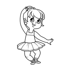 Сartoon little ballerina girl dancing outlined for coloring isolated on a white background