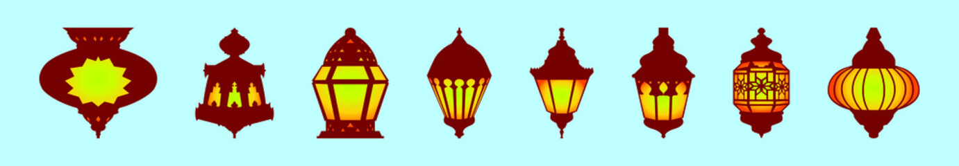 set of arabic hanging lamp cartoon icon design template with various models. vector illustration isolated on blue background