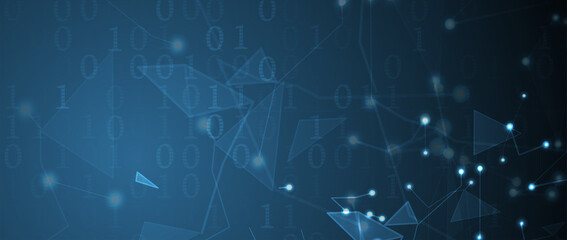 Bytes of binary code run through network. Abstract futuristic technology syberspace