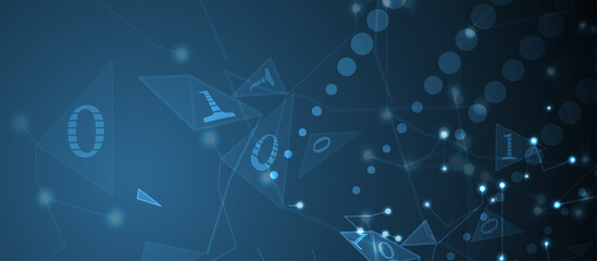 Bytes of binary code run through network. Abstract futuristic technology syberspace