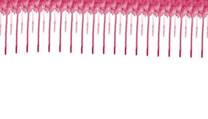 White background with a top pattern of dripping red paint drips, copy space.