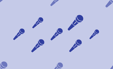 Seamless pattern of large isolated blue microphone symbols. The pattern is divided by a line of elements of lighter tones. Vector illustration on light blue background