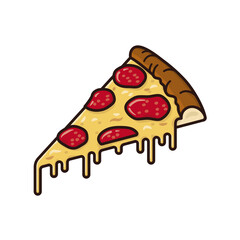 Portion of Pizza with slices of hot salami isolated vector illustration for Pepperoni Pizza Day on September 20. Junk food symbol 