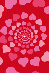Valentines Day greeting card with spiral of hearts vector illustration