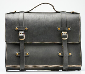 Front view of black leather briefcase