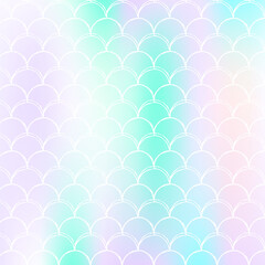 Holographic mermaid background with gradient scales. Bright color transitions. Fish tail banner and invitation. Underwater and sea pattern for party. Trendy backdrop with holographic mermaid.