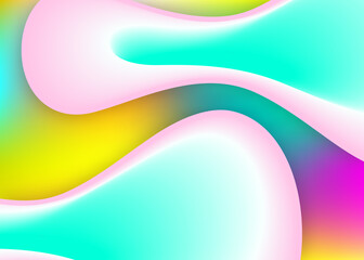 Fluid dynamic. Holographic 3d backdrop with modern trendy blend. Vivid gradient mesh. Round certificate, presentation composition. Fluid dynamic background with liquid shapes and elements.