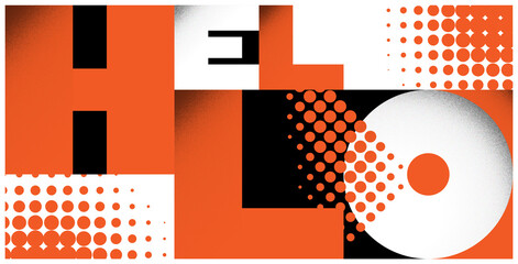 Hello banner in typographical style, greeting card. Vector illustration. Orange, black. © Marina