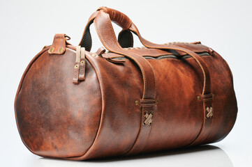 Brown leather luggage bag