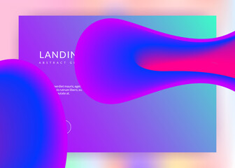 Landing page. Vivid gradient mesh. Holographic 3d backdrop with modern trendy blend. Geometric banner, website frame. Landing page with liquid dynamic elements and fluid shapes.