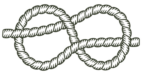 Figure eight knot, rope with fill. Knot made with a rope with the interior filled with color.