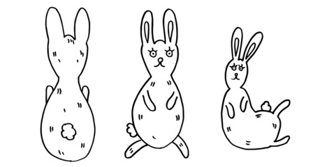 Hares, rabbits, bunny. Linear art. Vector illustration.