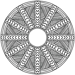 Fototapeta premium drawn mandala with hearts and linear ornaments in folk style on a white background for coloring, vector, mandala