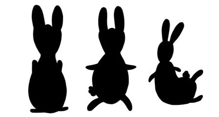 Hares, rabbits.Black silhouette. Vector illustration.