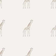 Afrikanische Giraffe der netten wilden Safari - Vektorillustration. Cartoon-Doodle-Figuren im skandinavischen Stil für Kinder. Nahtloses Muster der netten Giraffe © NadezdaBarkova