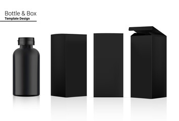 Mock up Realistic Medicine Bottle Metallic Packaging with box on White Background Vector Illustration. Health care and Cosmetic Product Concept Design.