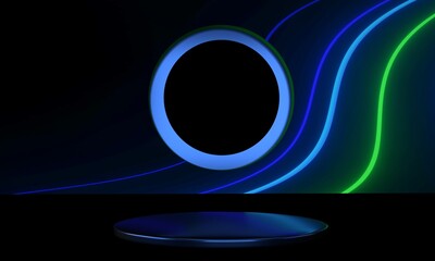 Futuristic pedestal for display. Blank podium for product. 3d rendering