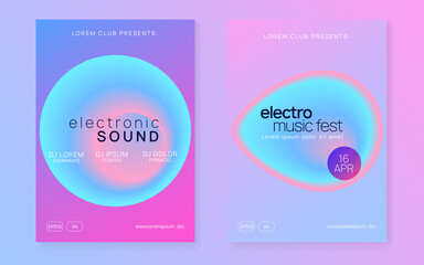 Summer music set. Electronic sound. Night dance lifestyle holiday. Feminine techno concert presentation layout. Fluid holographic gradient shape and line. Fest poster and flyer for summer music.