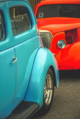 Fototapeta na wymiar Antique colorful American cars, gathering in Jackson, Wyoming