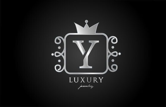 Y monogram silver metal alphabet letter logo icon. Creative design with king crown for luxury company and business
