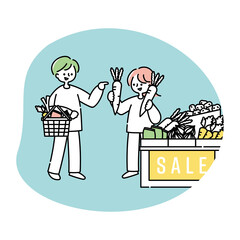 買い物をする夫婦