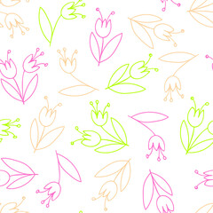 Seamless Pattern with fantasy pastel flowers. Hand drawn color vector illustration. Sketch isolated on white background. For print , textile, fabric, wrapping paper, wallpaper, scrapbooking.