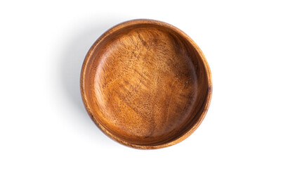 Empty wooden bowl isolated on a white background.