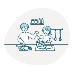 料理をする夫婦