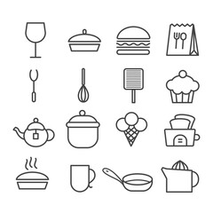 Set of cute food icon. Restaurant or cooking concept. Modern outline on white background