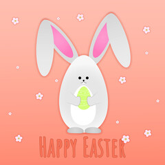 Cute paper bunny with Easter egg. Easter bunny isolated on background. Happy Easter card. Vector illustration