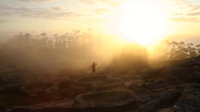 Stone circles at Iron Age Village of Castro de Santa Tegra, Santa Tecla, Pontevedra, Galicia, Spain