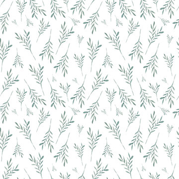 Watercolor leaves seamless pattern. Watercolor fabric. Repeat leaves. Use for design invitations, birthdays, weddings. © Irina Anis