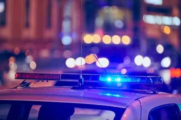 Police car lights at night city street © TRAVELARIUM