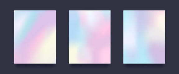 Naklejka premium Holographic Abstract Gradient Background. Set of Patterns on black background. Vector illustration