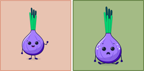 set of cartoon vegetables onion cute illustration